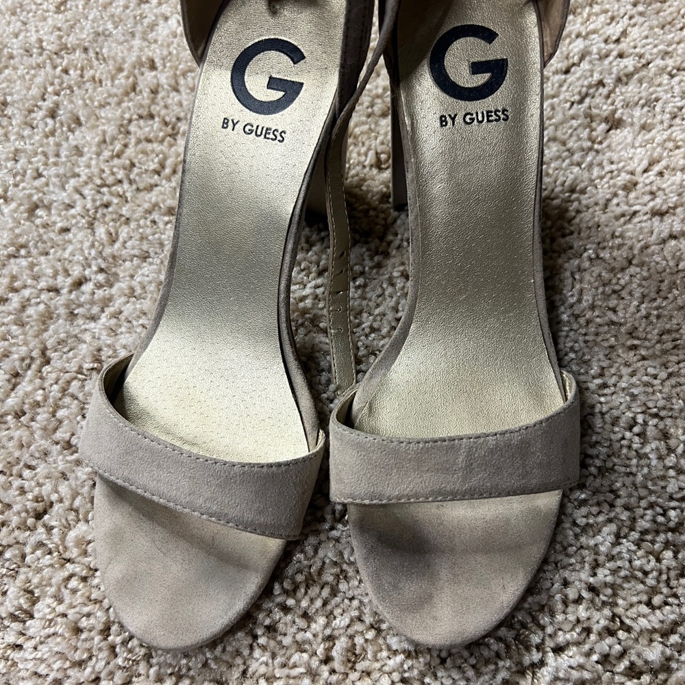 Guess Tan Suede Heels with Ankle Strap